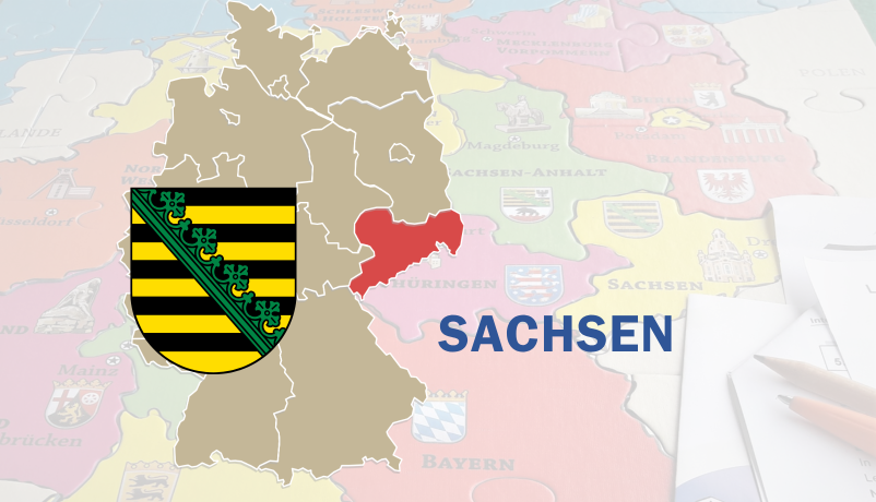 Deutschlandkarte mit hervorgehobenem Sachsen und sächsischem Landeswappen