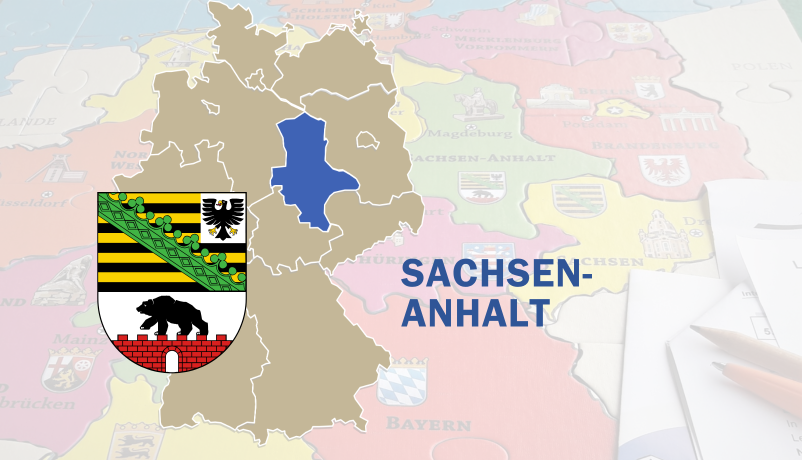 Deutschlandkarte mit hervorgehobenem Sachsen-Anhalt mit Landeswappen