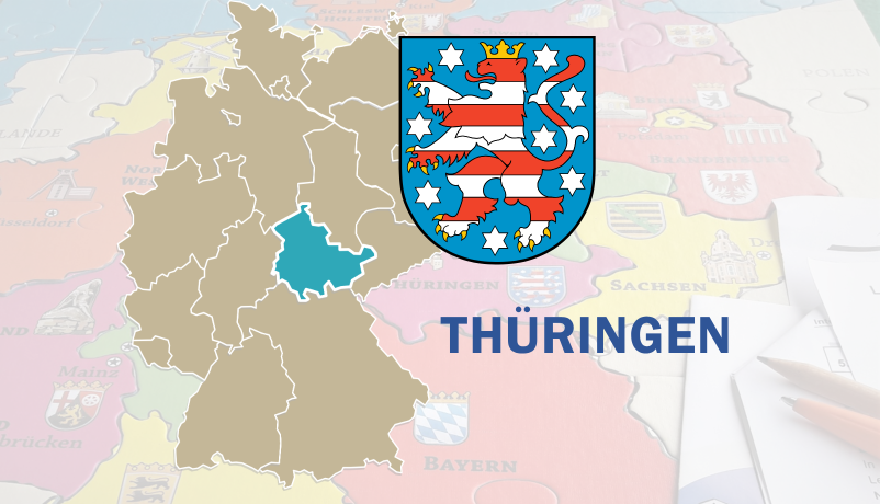 Deutschlandkarte mit hervorgehobenem Thüringen und Thüringer Landeswappen