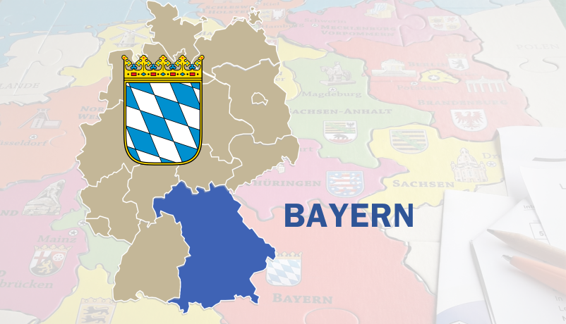 Deutschlandkarte mit hervorgehobenem Bayern und bayerischem Landeswappen