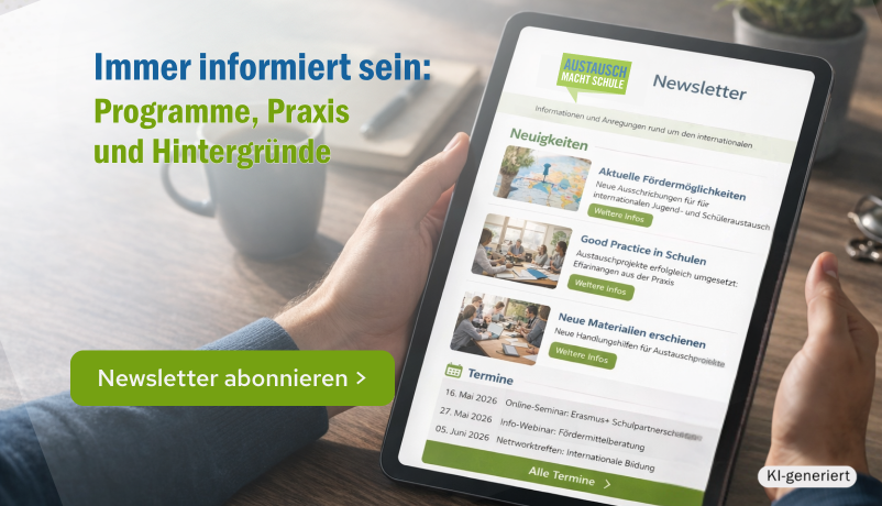 KI-generierte Illustration: Auf einem Tablet ist der AmS-Newsletter zu sehen 