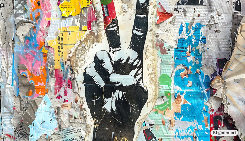 KI-generierte Illustration: Street Art mit Friedenssymbol - ein Motiv für internationale Jugendarbeit als Friedensarbeit