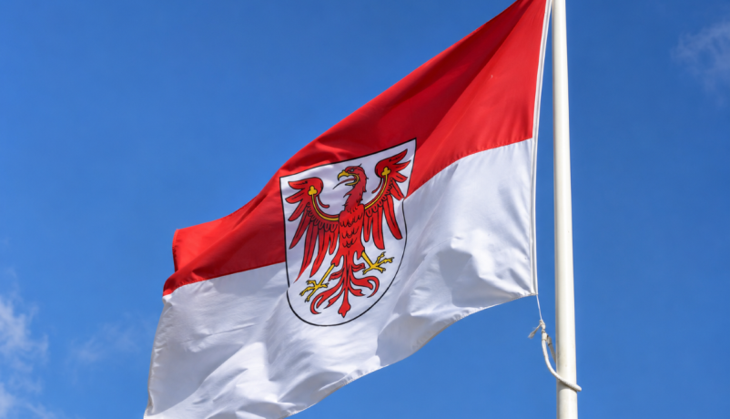 Flagge des Landes Brandenburg weht leicht im Wind