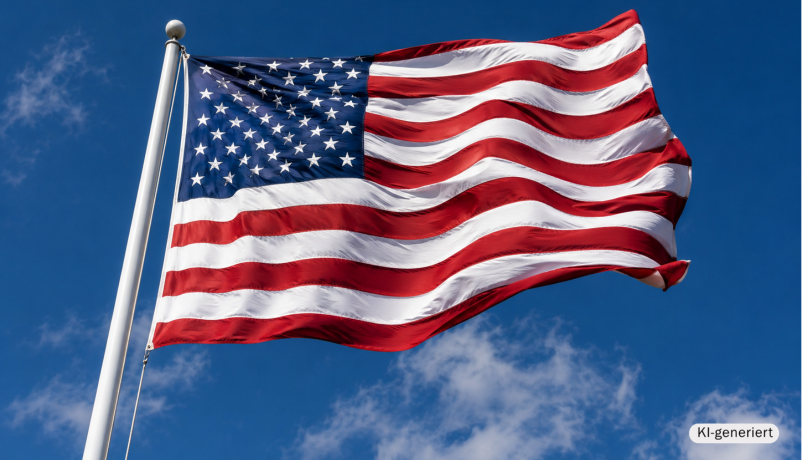 KI-generierte Illustration: wehende Flagge der Vereinigten Staaten von Amerika (USA)