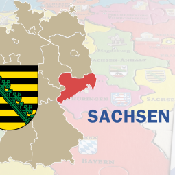 Deutschlandkarte mit hervorgehobenem Sachsen und sächsischem Landeswappen