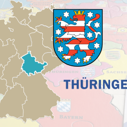 Deutschlandkarte mit hervorgehobenem Thüringen und Thüringer Landeswappen