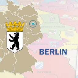 Deutschlandkarte mit hervorgehobenem Berlin und Berliner Landeswappen