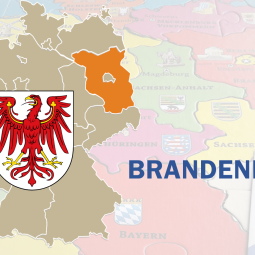 Deutschlandkarte mit hervorgehobenem Land Brandenburg Bayern und brandenburgischem Landeswappen