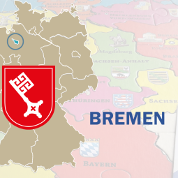 Deutschlandkarte mit hervorgehobenem Bremen und Bremer Landeswappen